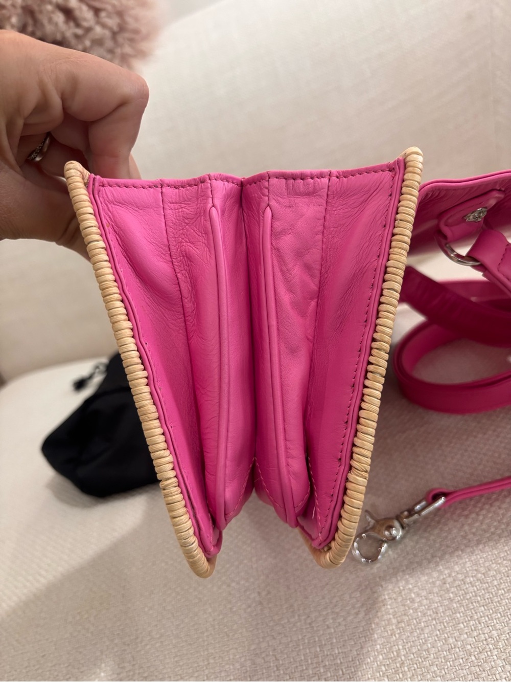 Authentic CHROME HEARTS pink leather woven wicker mini basket 2way bag - Picture 6 of 15